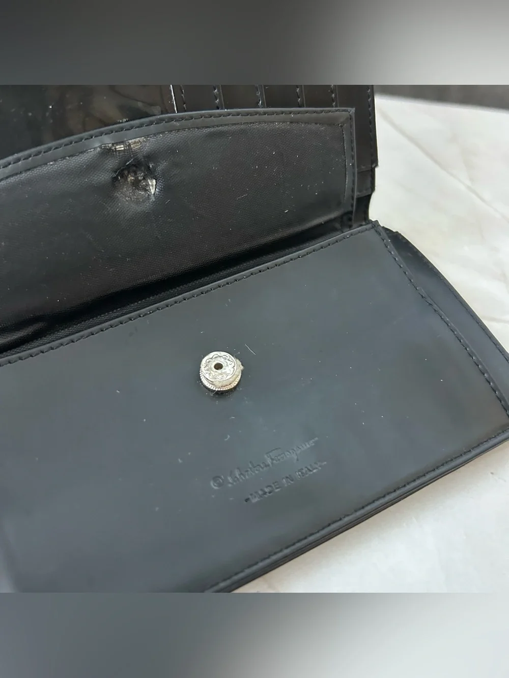 Salvatore Ferragamo Black Leather Card & Key Holder with Silver Plaque